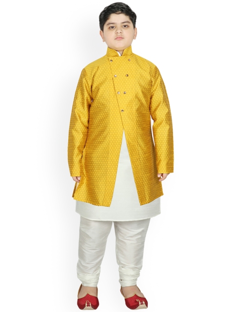 

SG YUVRAJ Boys Yellow Raw Silk Kurta with Salwar With Jacket