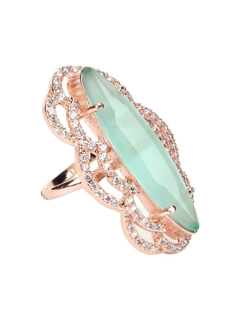 

ODETTE Gold-Toned & Green Crystal-Studded Finger Ring