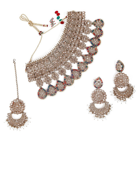 

ODETTE Gold Plated & White Kundan Studded Jewellery Set