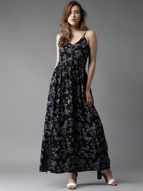 

Moda Rapido Women Black & Blue Printed Maxi Dress