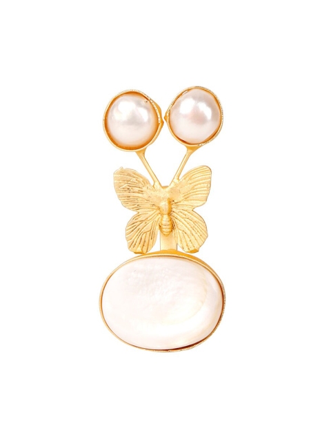

ODETTE Gold-toned & White Stone Studded Finger Ring