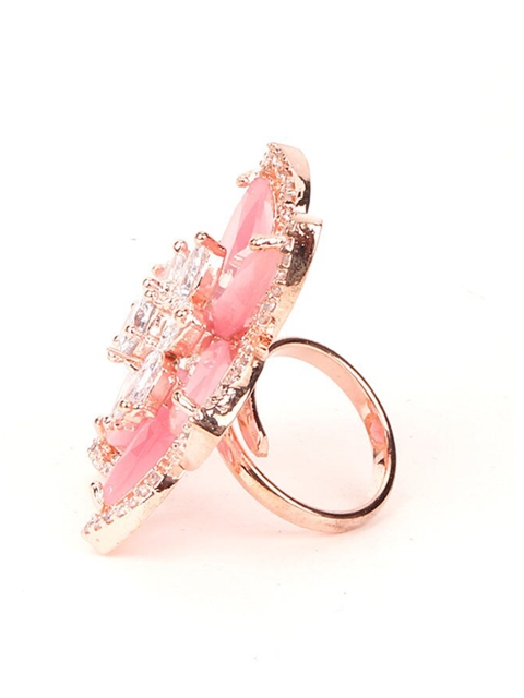 

ODETTE Gold-Toned & Pink Stone-Studded Finger Ring