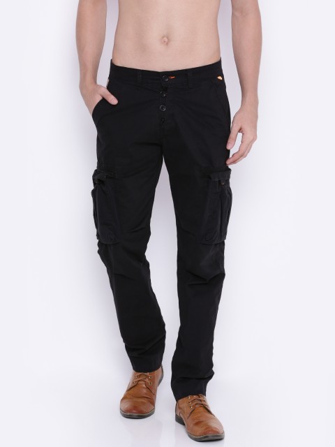 

Sports52 wear Men Black Solid Regular Fit Cargos