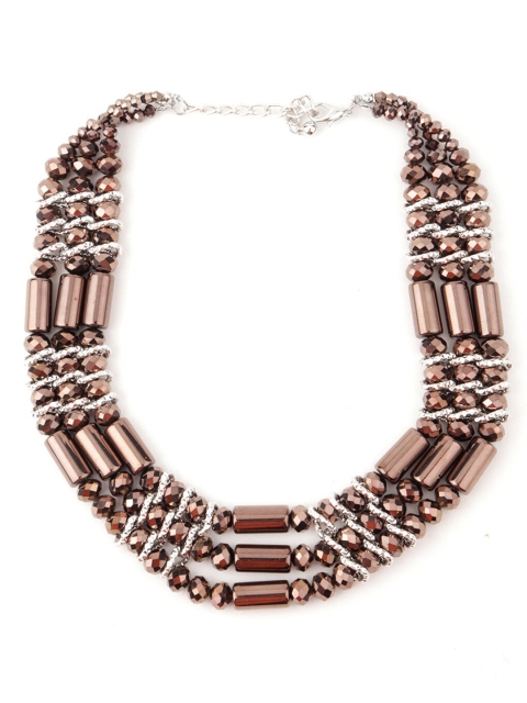 

ODETTE Brown & Silver-Toned Layered Necklace