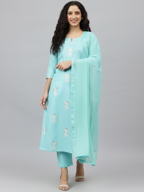 

KALINI Women Turquoise Blue Floral Printed Kurta with Trousers