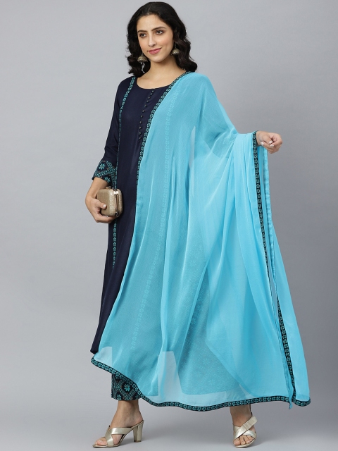 

KALINI Women Blue Straight Kurta with Palazzos & Dupatta