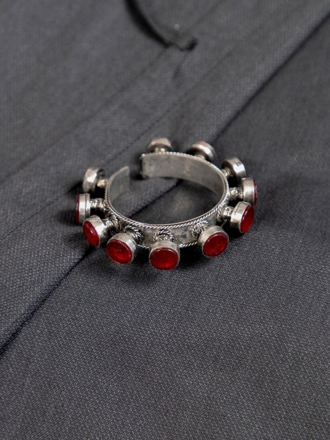 

creyons by mansi Women Silver-Toned & Red Handcrafted Cuff Bracelet