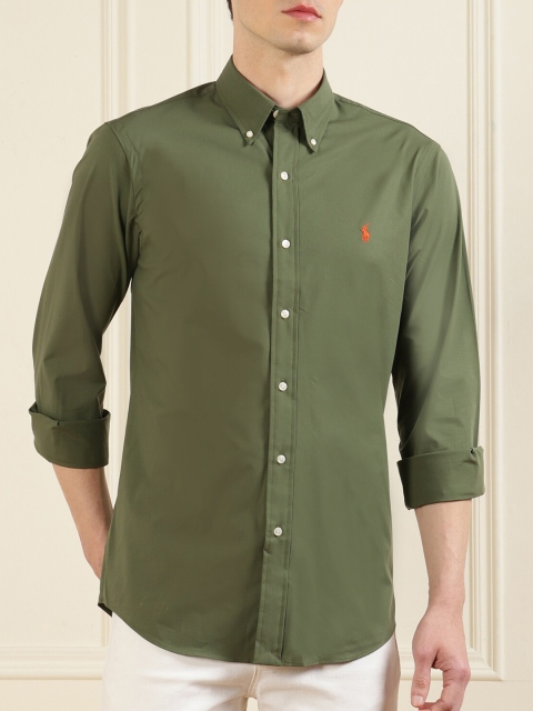 

Polo Ralph Lauren Men Green Solid Full Sleeve Casual Shirt