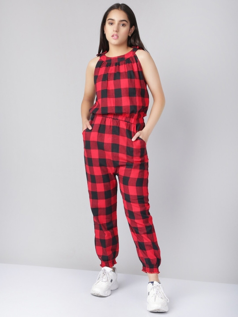 

Naughty Ninos Girls Red & Black Checked Pure Cotton Basic Jumpsuit