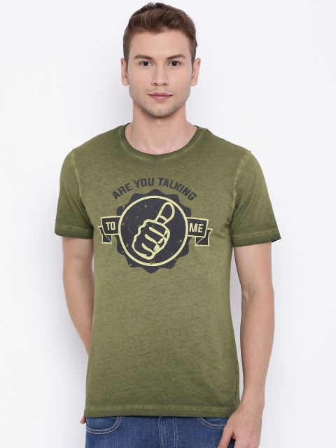 

Slub Men Olive Green Printed T-shirt