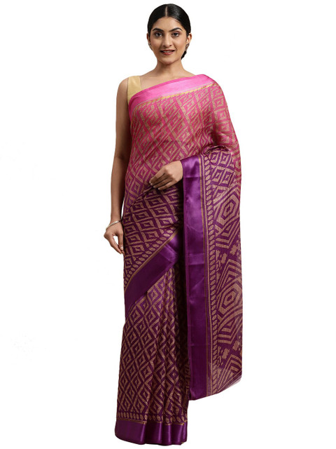 

Pavechas Pink & Gold-Toned Zari Mangalagiri Saree