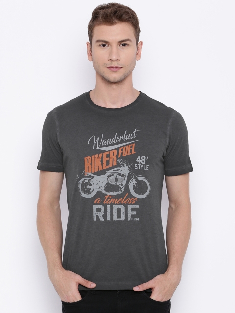 

Slub Men Charcoal Grey Printed T-shirt