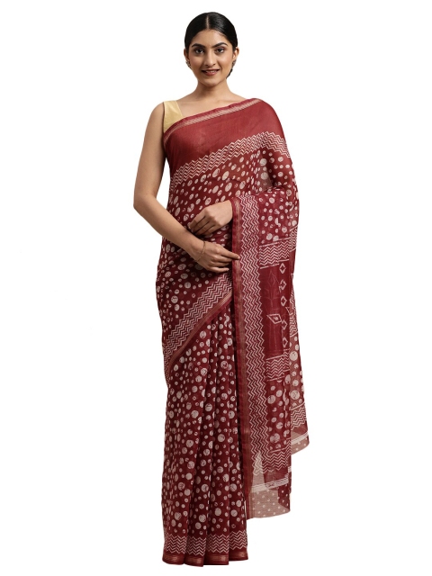 

Pavechas Maroon & White Zari Jute Cotton Bhagalpuri Saree