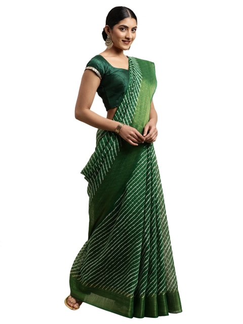 

Pavechas Green & White Leheriya Zari Jute Cotton Bhagalpuri Saree