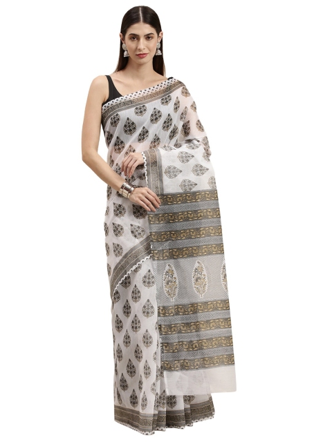 

Pavechas White & Grey Printed Mangalagiri Saree