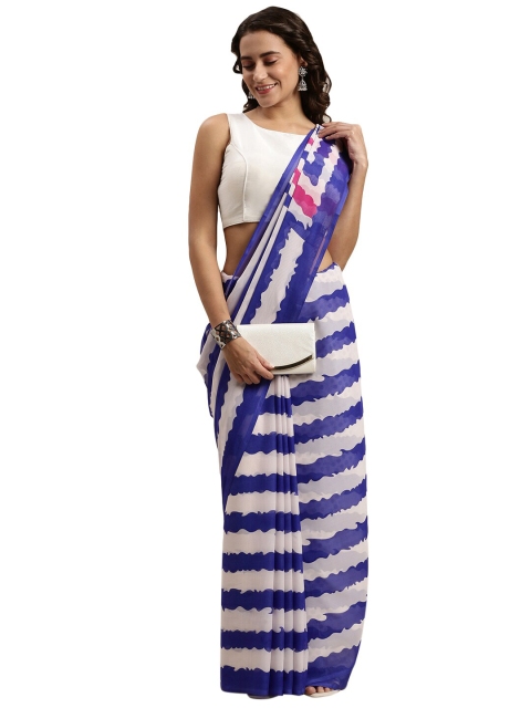 

Pavechas White & Blue Striped Zari Bhagalpuri Saree