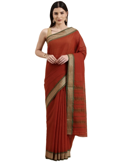 

Pavechas Orange & Green Zari Pure Cotton Chettinad Saree