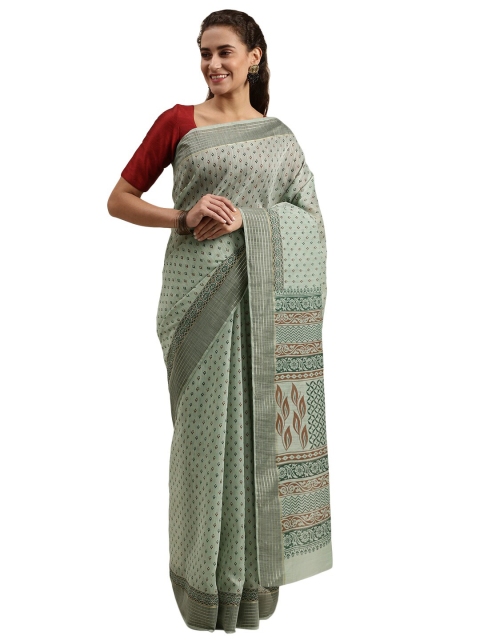 

Pavechas Green & Red Printed Zari Chanderi Saree