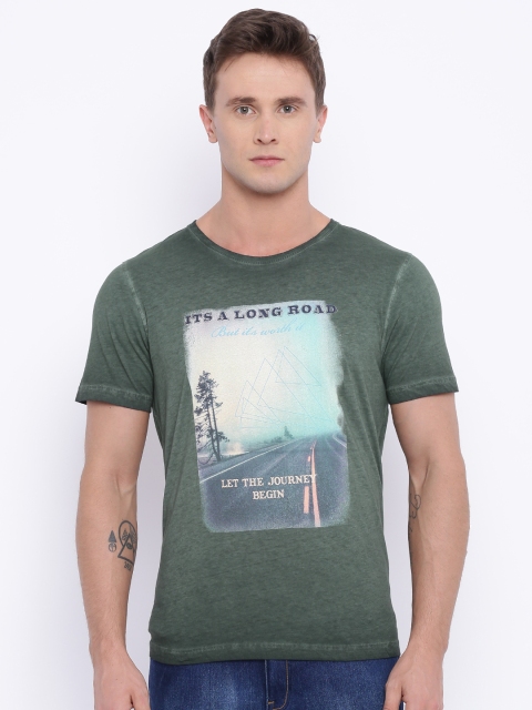 

Slub Men Green Printed Round Neck T-shirt