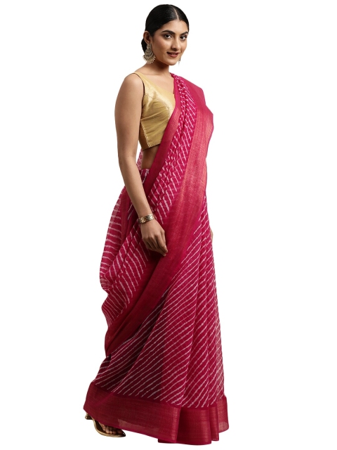 

Pavechas Pink & White Leheriya Zari Jute Cotton Bhagalpuri Saree