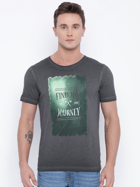 

Slub Charcoal Grey Printed T-shirt