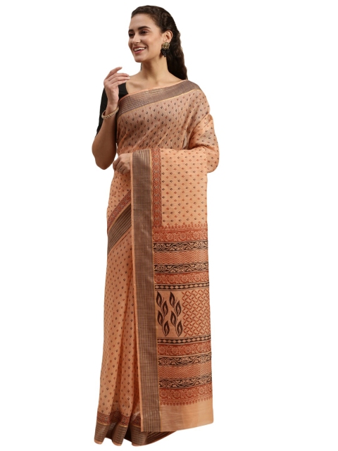 

Pavechas Orange & Navy Blue Chanderi Saree