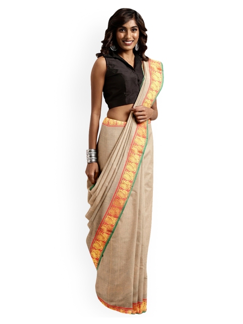 

Pavechas Beige & Golden Zari Pure Cotton Venkatgiri Saree