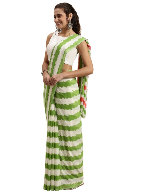 

Pavechas White & Green Striped Zari Bhagalpuri Saree