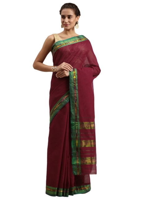 

Pavechas Maroon & Golden Zari Pure Cotton Pochampally Saree