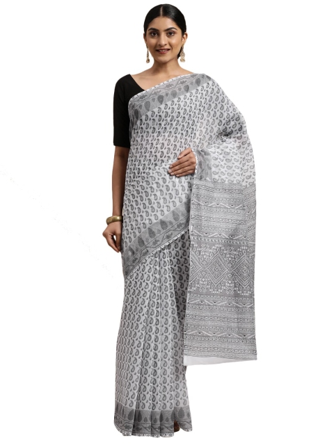 

Pavechas White & Grey Mangalagiri Saree