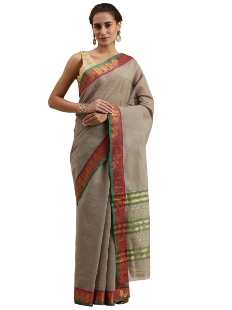 

Pavechas Grey & Green Pure Cotton Chettinad Saree
