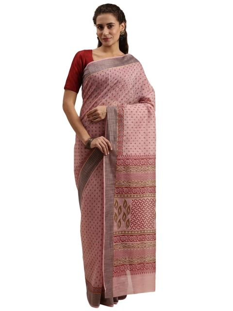 

Pavechas Pink & Brown Zari Chanderi Saree