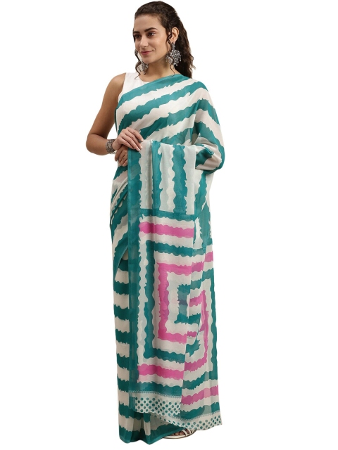 

Pavechas White & Green Striped Zari Bhagalpuri Saree