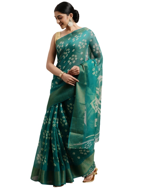 

Pavechas Navy Blue & Beige Bandhani Zari Jute Cotton Bhagalpuri Saree