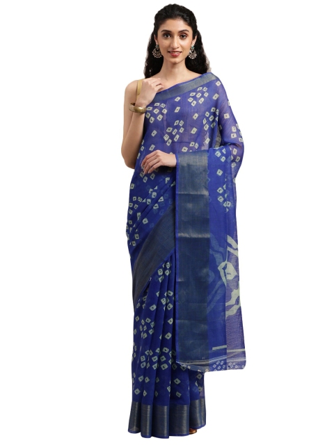 

Pavechas Purple & Cream-Coloured Bandhani Zari Jute Cotton Bhagalpuri Saree