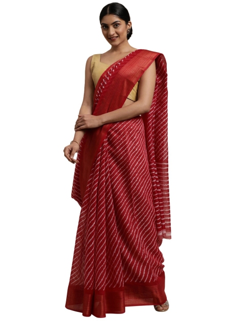 

Pavechas Red & White Leheriya Zari Jute Cotton Bhagalpuri Saree