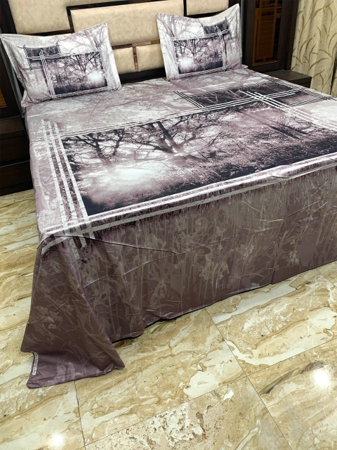 

Pure Decor Pink & White Pure Cotton Majestic King Bedsheet with 2 Pillow Covers
