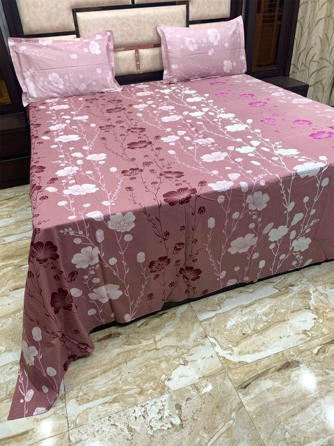 

Pure Decor Pink & White 400 TC Pure Cotton Velar Fur Sib King Bedsheet 2 Pillow Covers