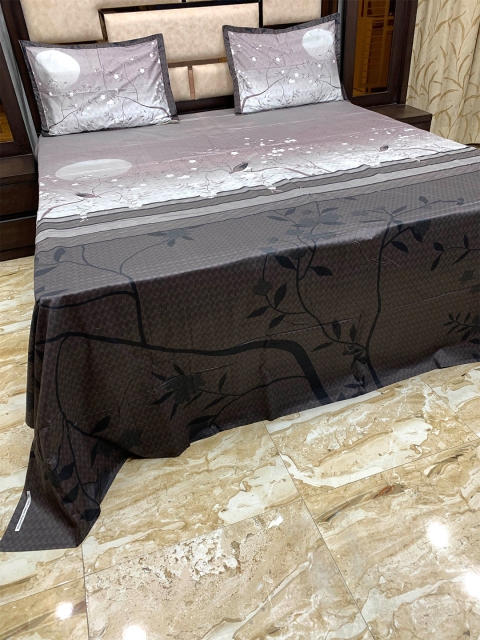 

Pure Decor Brown & Grey 500 TC Pure Cotton Majestic King Bedsheet with 2 Pillow Covers