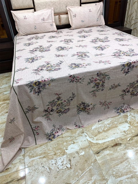 

Pure Decor Brown & Grey Floral 400 TC King Bedsheet with 2 Pillow Covers