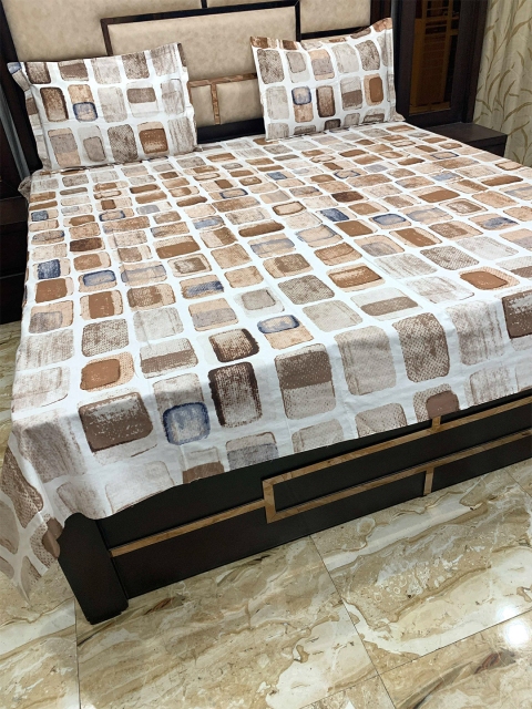 

Pure Decor Brown & White Geometric 300 TC Queen Bedsheet with 2 Pillow Covers