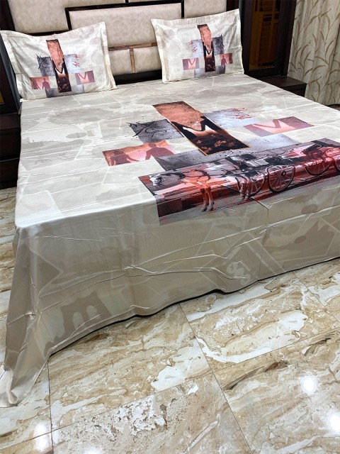 

Pure Decor Brown & White King Bedsheet with 2 Pillow Covers