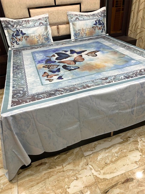

Pure Decor Blue & Brown 500 TC Pure Cotton Majestic King Bedsheet with 2 Pillow Covers
