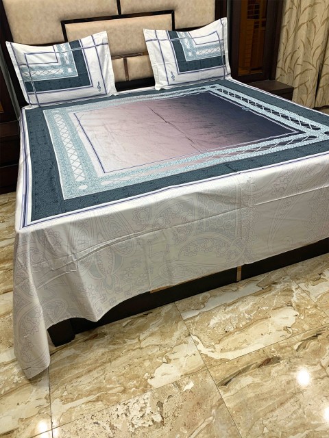 

Pure Decor Green & Grey 500 TC Pure Cotton Majestic King Bedsheet with 2 Pillow Covers