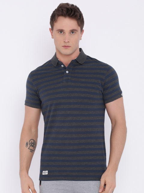 

Sports52 wear Men Charcoal Grey & Navy Striped Polo T-shirt