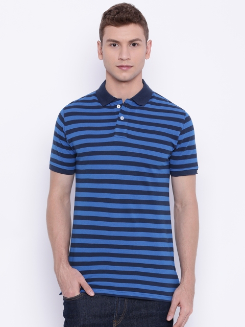 

Sports52 wear Men Blue Striped Polo T-shirt