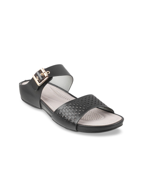 

Metro Women Black Open Toe Flats with Laser Cuts