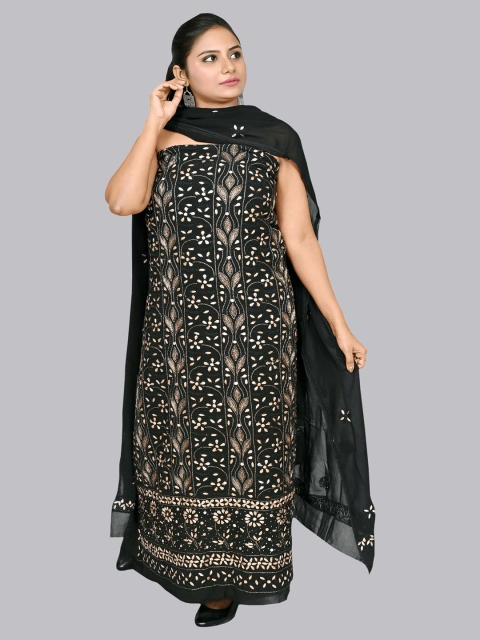 

FAWOMENT Black & White Embroidered Viscose Rayon Unstitched Dress Material