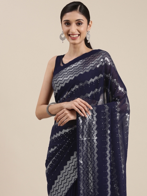 

Mitera Navy Blue Embellished Sequinned Saree