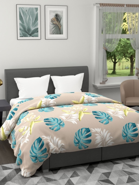 

BIANCA Khaki & Blue Floral Microfiber AC Room 120 GSM Double Bed Comforter